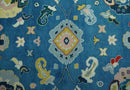 Vibrant colorful Blue Hand Knotted 8x10 Traditional Oushak Wool area Rug by The Rug Decor