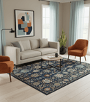 Vibrant colorful Blue, Rust, Ivory and Olive Hand knotted Traditional Oushak Custom Made wool Area Rug