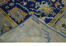 Vibrant Colorful Blue, Silver and Mustard Hand knotted Traditional Oushak 8x10 wool Area Rug
