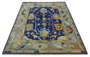 Vibrant Colorful Blue, Silver and Mustard Hand knotted Traditional Oushak 8x10 wool Area Rug by The Rug Decor