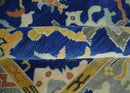 Vibrant Colorful Blue, Silver and Mustard Hand knotted Traditional Oushak 8x10 wool Area Rug by The Rug Decor