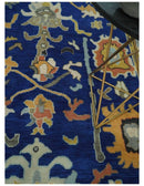 Vibrant Colorful Blue, Silver and Mustard Hand knotted Traditional Oushak 8x10 wool Area Rug