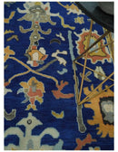 Vibrant Colorful Blue, Silver and Mustard Hand knotted Traditional Oushak 8x10 wool Area Rug by The Rug Decor