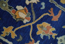 Vibrant Colorful Blue, Silver and Mustard Hand knotted Traditional Oushak 8x10 wool Area Rug by The Rug Decor