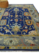 Vibrant Colorful Blue, Silver and Mustard Hand knotted Traditional Oushak 8x10 wool Area Rug by The Rug Decor