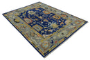 Vibrant Colorful Blue, Silver and Mustard Hand knotted Traditional Oushak 8x10 wool Area Rug by The Rug Decor
