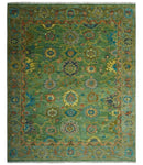 Vibrant colorful Green 8x10 Hand Knotted Traditional Oriental Oushak wool Area Rug by The Rug Decor