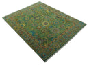 Vibrant colorful Green 8x10 Hand Knotted Traditional Oriental Oushak wool Area Rug by The Rug Decor
