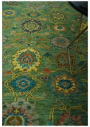 Vibrant colorful Green 8x10 Hand Knotted Traditional Oriental Oushak wool Area Rug by The Rug Decor