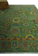 Vibrant colorful Green 8x10 Hand Knotted Traditional Oriental Oushak wool Area Rug by The Rug Decor