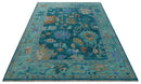 Vibrant Colorful Green, Blue and Rust Hand knotted Traditional Oushak 9x12 wool Area Rug by The Rug Decor