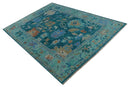 Vibrant Colorful Green, Blue and Rust Hand knotted Traditional Oushak 9x12 wool Area Rug by The Rug Decor
