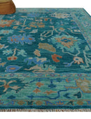 Vibrant Colorful Green, Blue and Rust Hand knotted Traditional Oushak 9x12 wool Area Rug by The Rug Decor