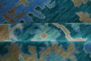 Vibrant Colorful Green, Blue and Rust Hand knotted Traditional Oushak 9x12 wool Area Rug by The Rug Decor
