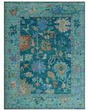 Vibrant Colorful Green, Blue and Rust Hand knotted Traditional Oushak 9x12 wool Area Rug by The Rug Decor