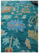 Vibrant Colorful Green, Blue and Rust Hand knotted Traditional Oushak 9x12 wool Area Rug by The Rug Decor