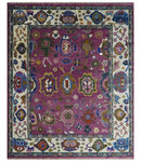 Vibrant Colorful Hand knotted Purple and Ivory Oushak wool Area Rug by The Rug Decor
