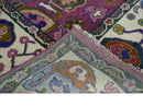 Vibrant Colorful Hand knotted Purple and Ivory Oushak wool Area Rug
