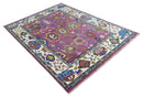 Vibrant Colorful Hand knotted Purple and Ivory Oushak wool Area Rug