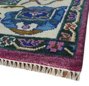 Vibrant Colorful Hand knotted Purple and Ivory Oushak wool Area Rug