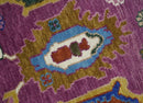 Vibrant Colorful Hand knotted Purple and Ivory Oushak wool Area Rug by The Rug Decor