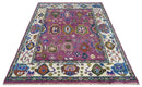 Vibrant Colorful Hand knotted Purple and Ivory Oushak wool Area Rug