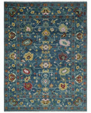 Vibrant Colorful Hand knotted Teal, Gold And Maroon 9x12 wool Area Rug