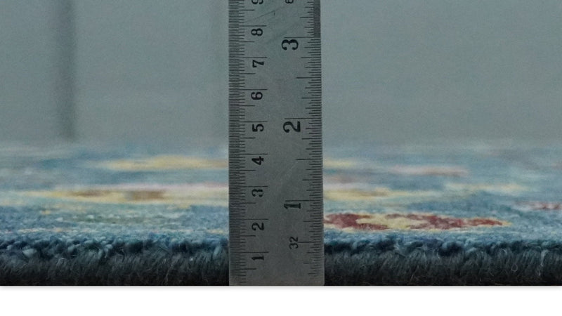 Vibrant Colorful Hand knotted Teal, Gold And Maroon 9x12 wool Area Rug