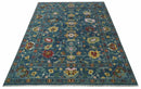 Vibrant Colorful Hand knotted Teal, Gold And Maroon 9x12 wool Area Rug