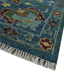 Vibrant Colorful Hand knotted Teal, Gold And Maroon 9x12 wool Area Rug