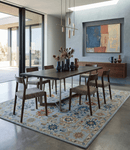 Hand Knotted Oushak Wool Area Rug Traditional Handwoven Light Blue Mustard Brown
