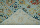 Hand Knotted Oushak Wool Area Rug Traditional Handwoven Light Blue Mustard Brown