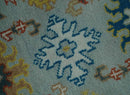 Hand Knotted Oushak Wool Area Rug Traditional Handwoven Light Blue Mustard Brown