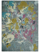 Vibrant Colorful Modern Abstract Gray, Olive, Purple and Ivory Hand knotted 10x14 and 12x15 wool Area Rug