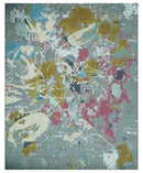 Vibrant Colorful Modern Abstract Gray, Olive, Purple and Ivory Hand knotted 10x14 and 12x15 wool Area Rug
