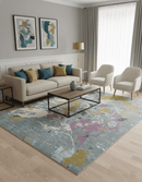 Vibrant Colorful Modern Abstract Gray, Olive, Purple and Ivory Hand knotted 10x14 and 12x15 wool Area Rug