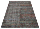 Vibrant Colorful Rust, Violet, Charcoal, Silver and Aqua Modern Abstract Flat Woven 8x10 wool Area Rug