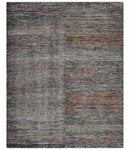 Vibrant Colorful Rust, Violet, Charcoal, Silver and Aqua Modern Abstract Flat Woven 8x10 wool Area Rug