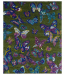Vibrant Garden of Butterfly Green and Purple Hand knotted Multi size wool Area Rug