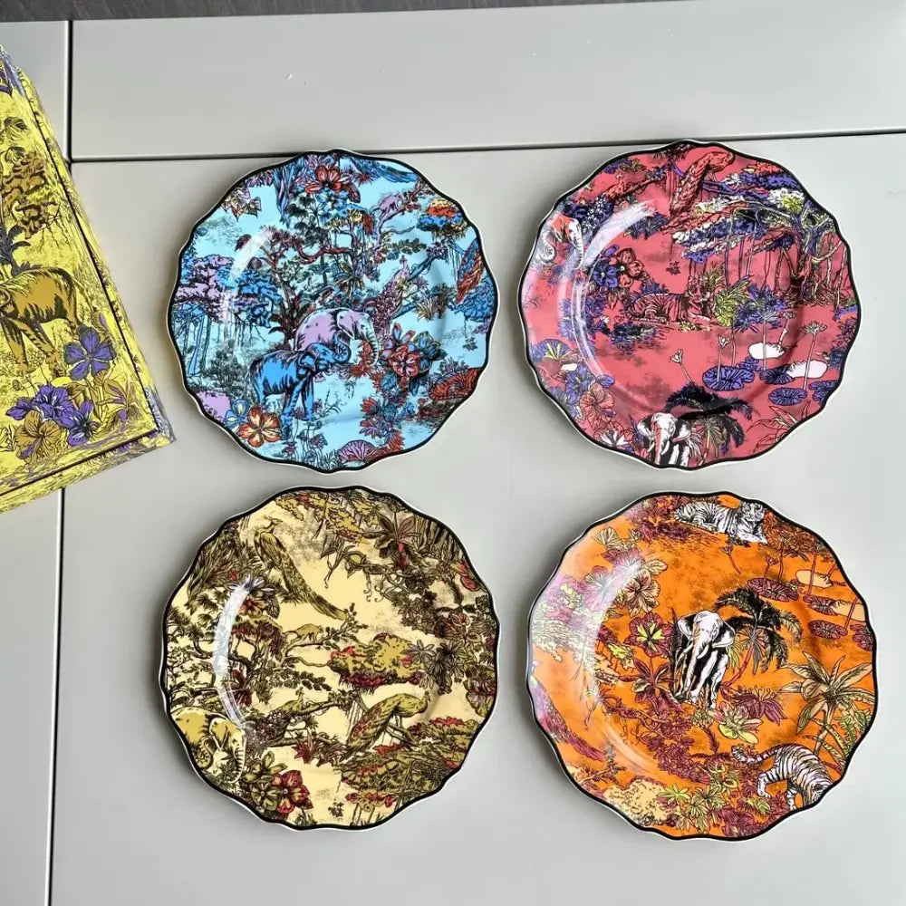 GobekUsa Jungle Flower Bone China Dining Plates Set - Kitchen Tableware Dinnerware