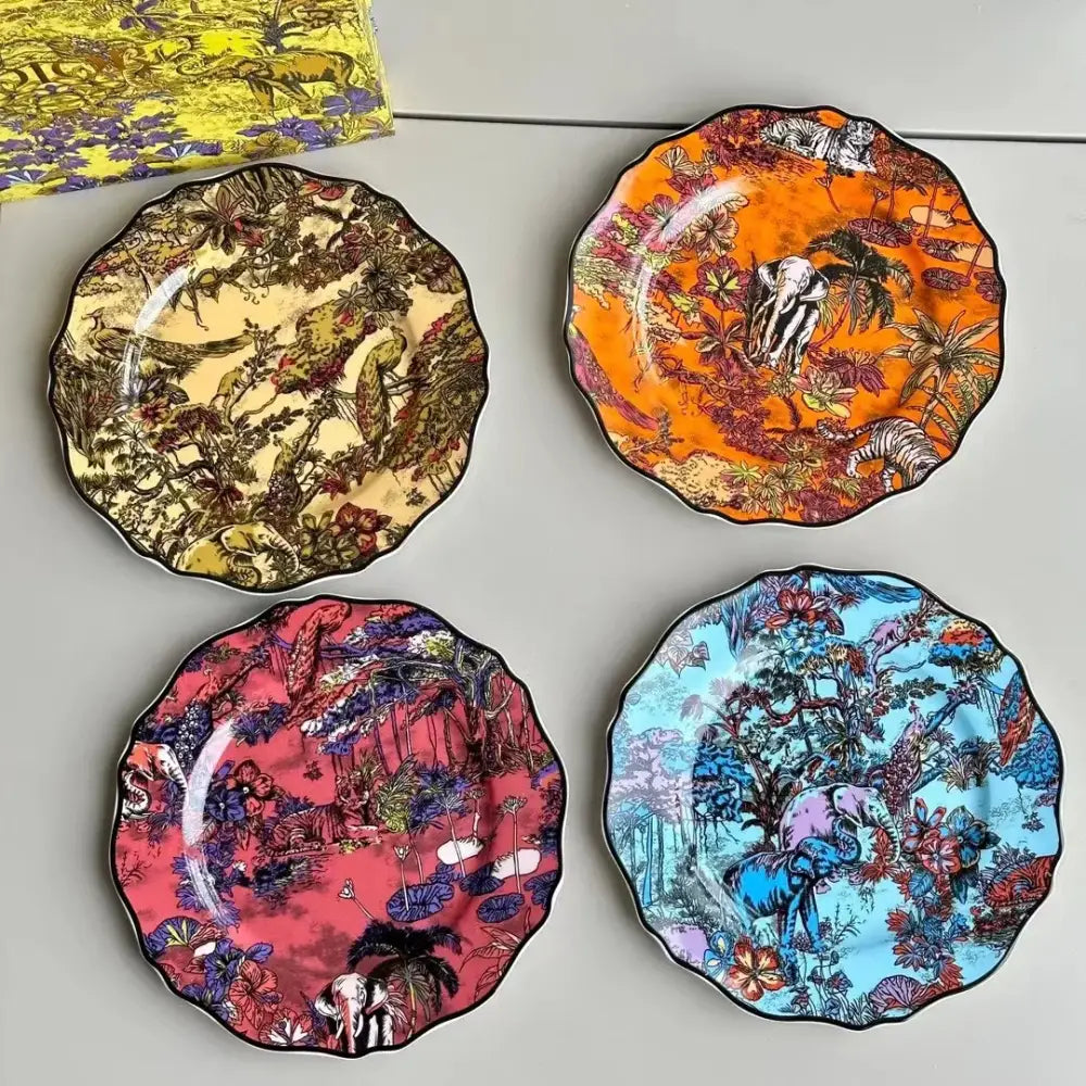 GobekUsa Jungle Flower Bone China Dining Plates Set - Kitchen Tableware Dinnerware, photo 6 of 7