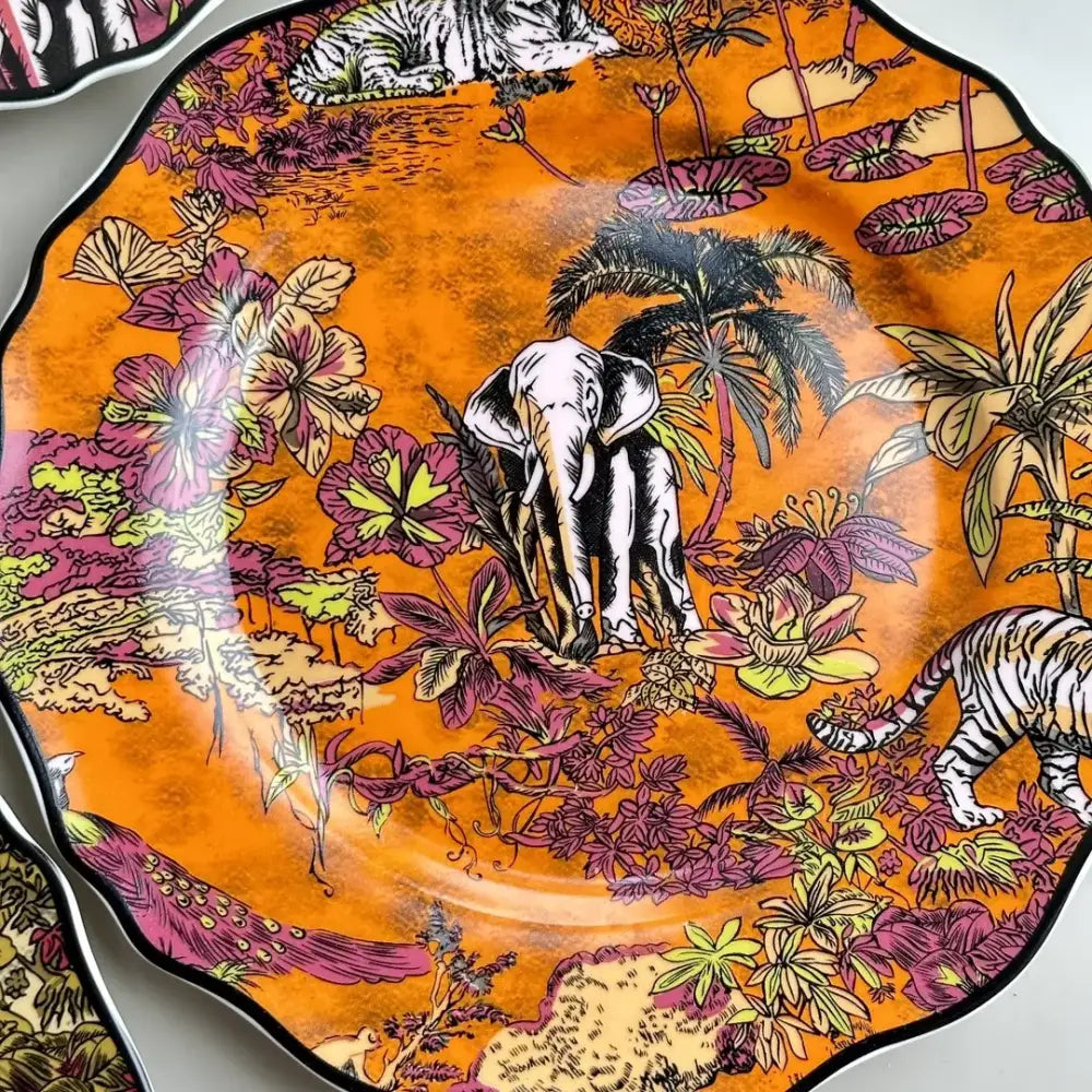 GobekUsa Jungle Flower Bone China Dining Plates Set - Kitchen Tableware Dinnerware, photo 2 of 7