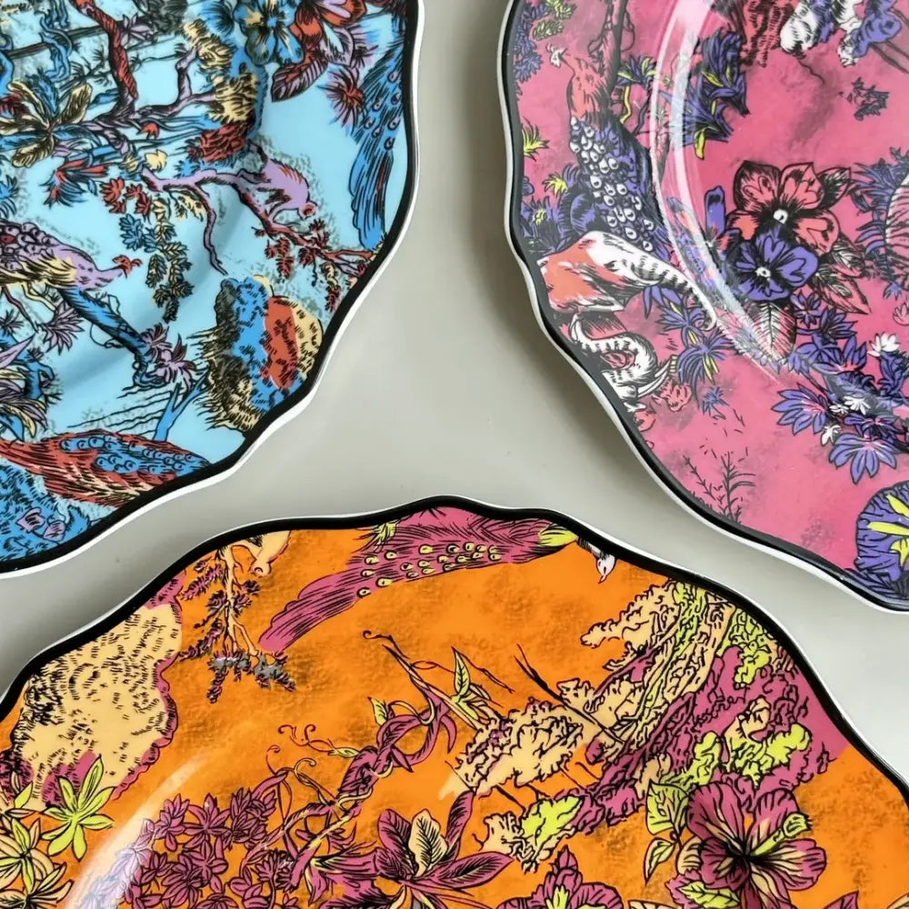 GobekUsa Jungle Flower Bone China Dining Plates Set - Kitchen Tableware Dinnerware, photo 3 of 7
