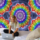 Vibrant pink and purple mandala chakra tapestry bedroom wall decor by Decorbites