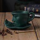 GobekUsa Frosted Ceramic Face Mug Set: Cup, Saucer, Spoon for Coffee, Tea, Milk