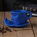 GobekUsa Frosted Ceramic Face Mug Set: Cup, Saucer, Spoon for Coffee, Tea, Milk
