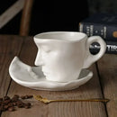 GobekUsa Frosted Ceramic Face Mug Set: Cup, Saucer, Spoon for Coffee, Tea, Milk