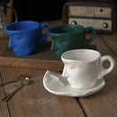 GobekUsa Frosted Ceramic Face Mug Set: Cup, Saucer, Spoon for Coffee, Tea, Milk