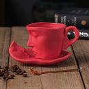 GobekUsa Frosted Ceramic Face Mug Set: Cup, Saucer, Spoon for Coffee, Tea, Milk