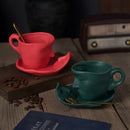 GobekUsa Frosted Ceramic Face Mug Set: Cup, Saucer, Spoon for Coffee, Tea, Milk